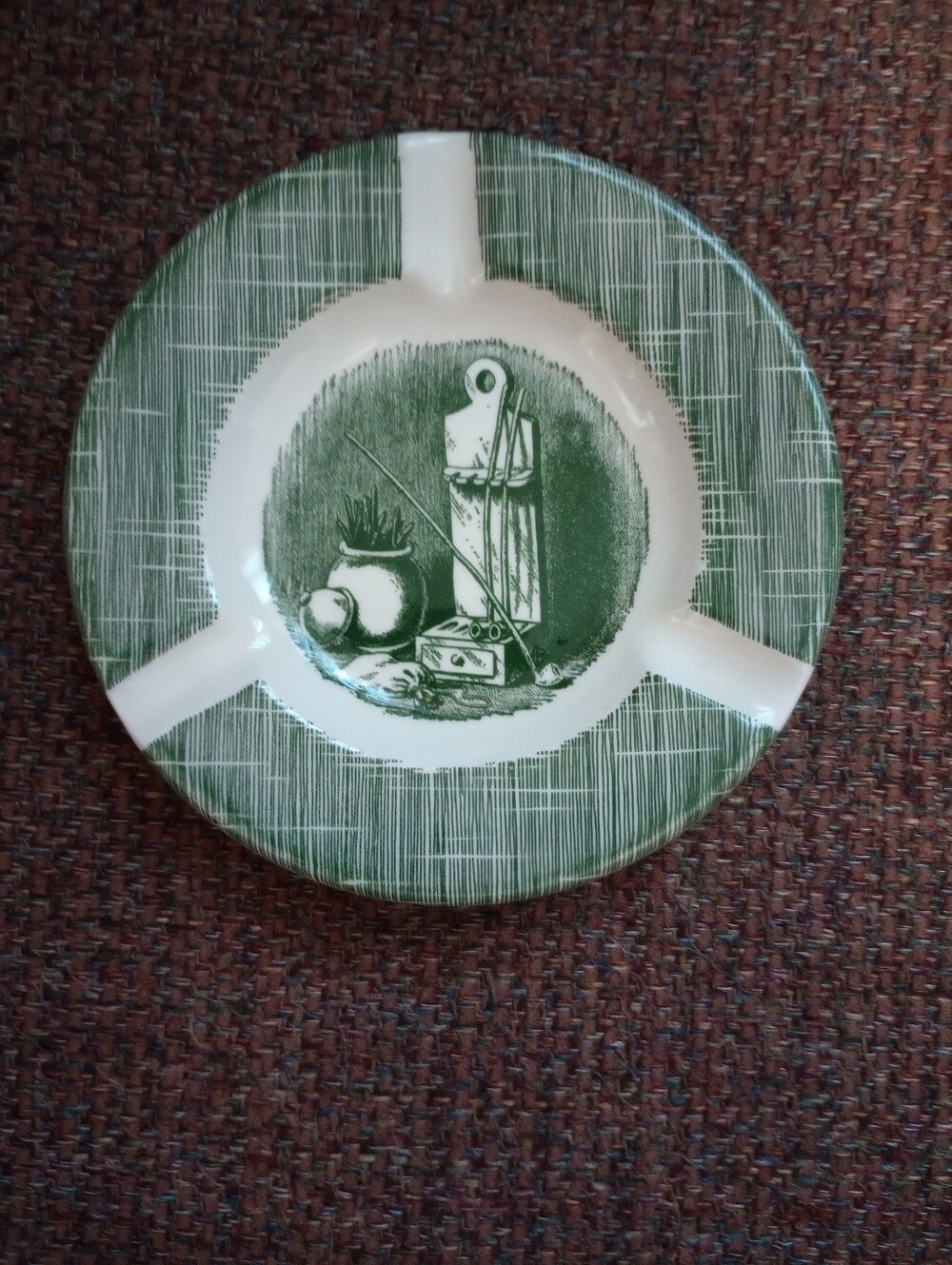 Vintage Royal China The Old Curiosity Shop Green and White Ceramic Ashtray
